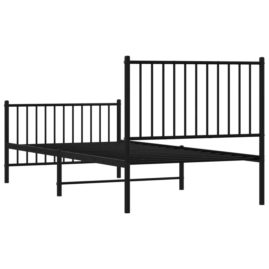 Letto singolo | Letto per adulti | Giroletto con Testiera e Pediera Metallo Nero 90x200 cm - Image 7