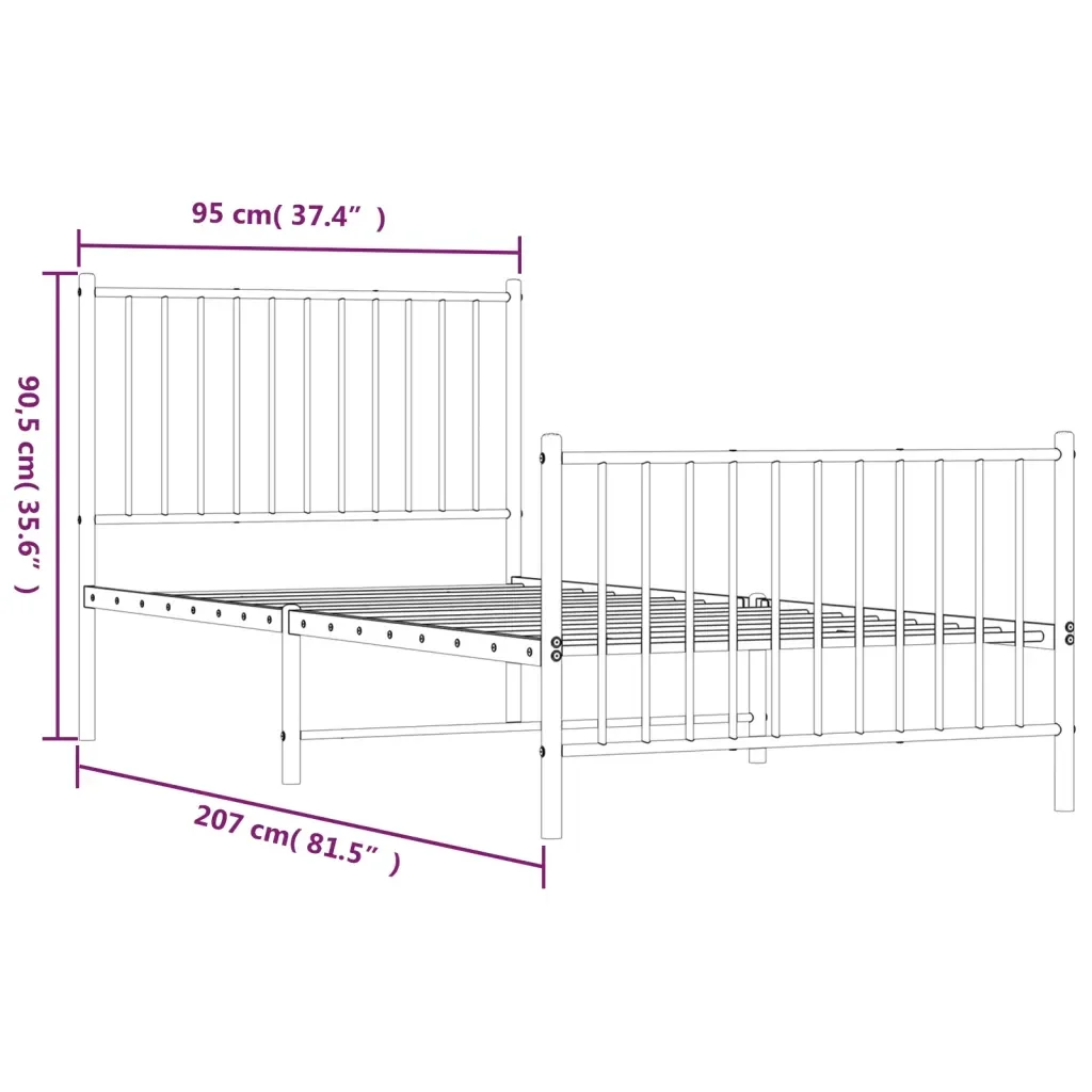 Letto singolo | Letto per adulti | Giroletto con Testiera e Pediera Metallo Nero 90x200 cm - Image 9