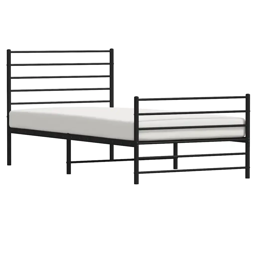 Letto singolo | Letto per adulti | Giroletto con Testiera e Pediera Metallo Nero 90x200 cm - Image 5
