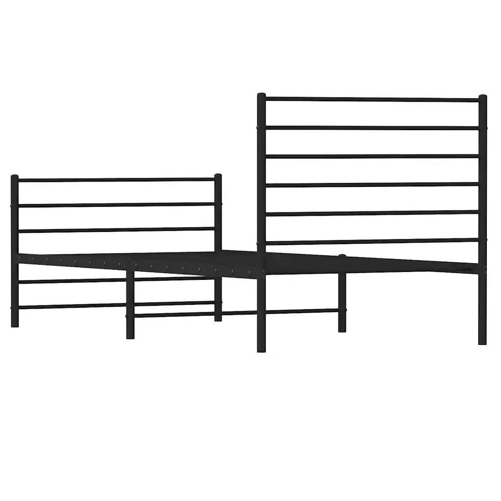 Letto singolo | Letto per adulti | Giroletto con Testiera e Pediera Metallo Nero 90x200 cm - Image 8