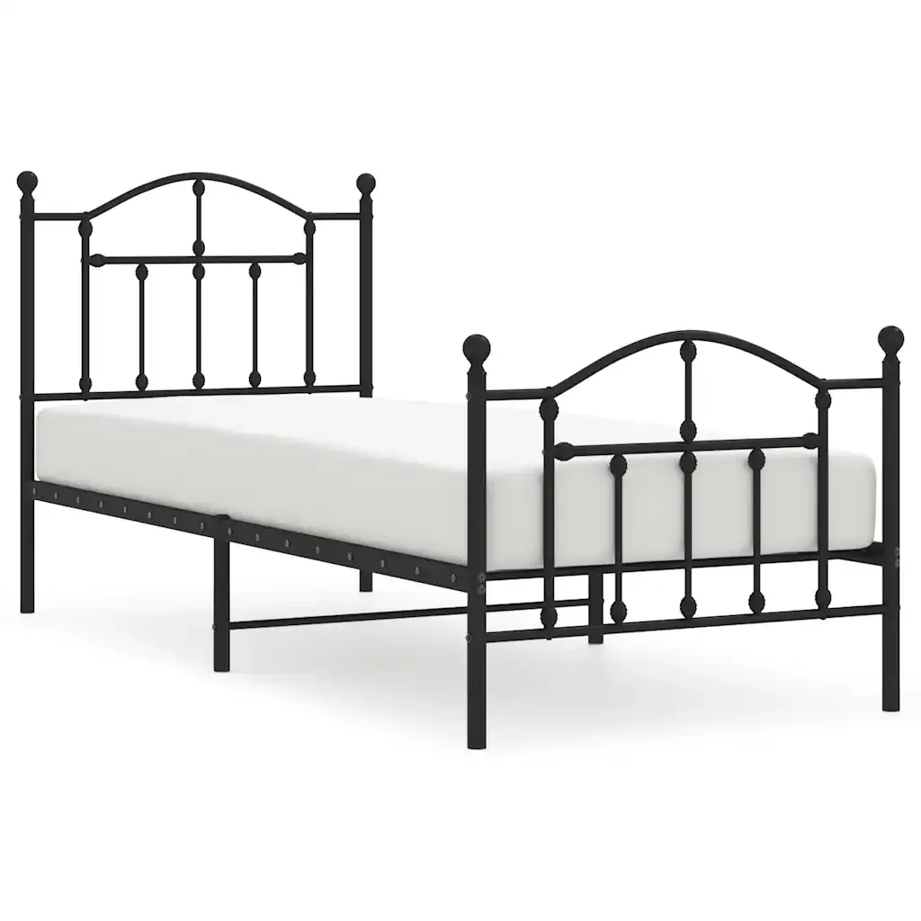 Letto singolo | Letto per adulti | Giroletto con Testiera e Pediera Metallo Nero 90x200 cm