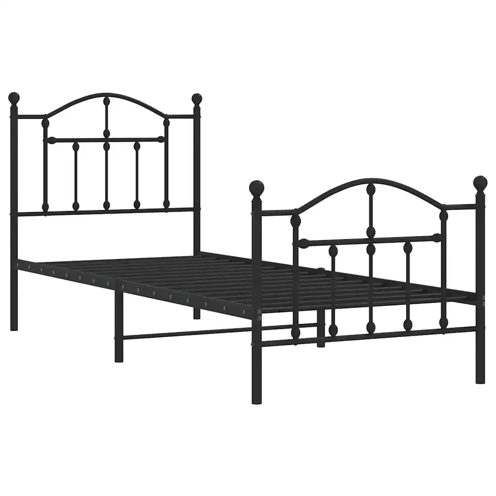 Letto singolo | Letto per adulti | Giroletto con Testiera e Pediera Metallo Nero 90x200 cm - Image 4
