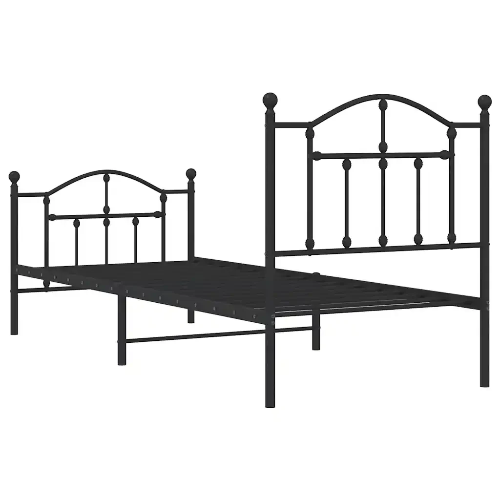Letto singolo | Letto per adulti | Giroletto con Testiera e Pediera Metallo Nero 90x200 cm - Image 7