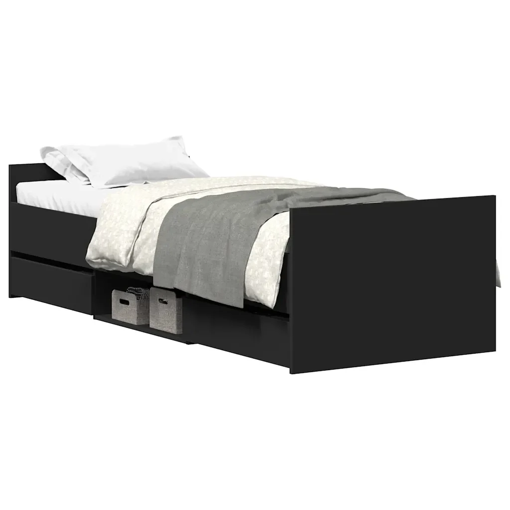 Letto singolo | Letto per adulti | Giroletto con Testiera e Pediera Nero 100x200 cm