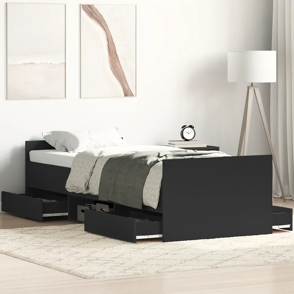 Letto singolo | Letto per adulti | Giroletto con Testiera e Pediera Nero 100x200 cm - Image 2