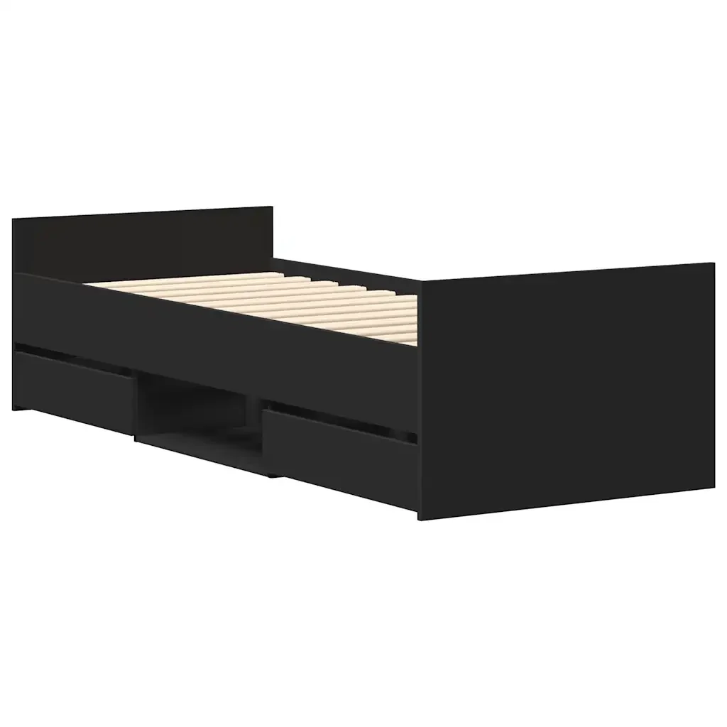 Letto singolo | Letto per adulti | Giroletto con Testiera e Pediera Nero 100x200 cm - Image 3