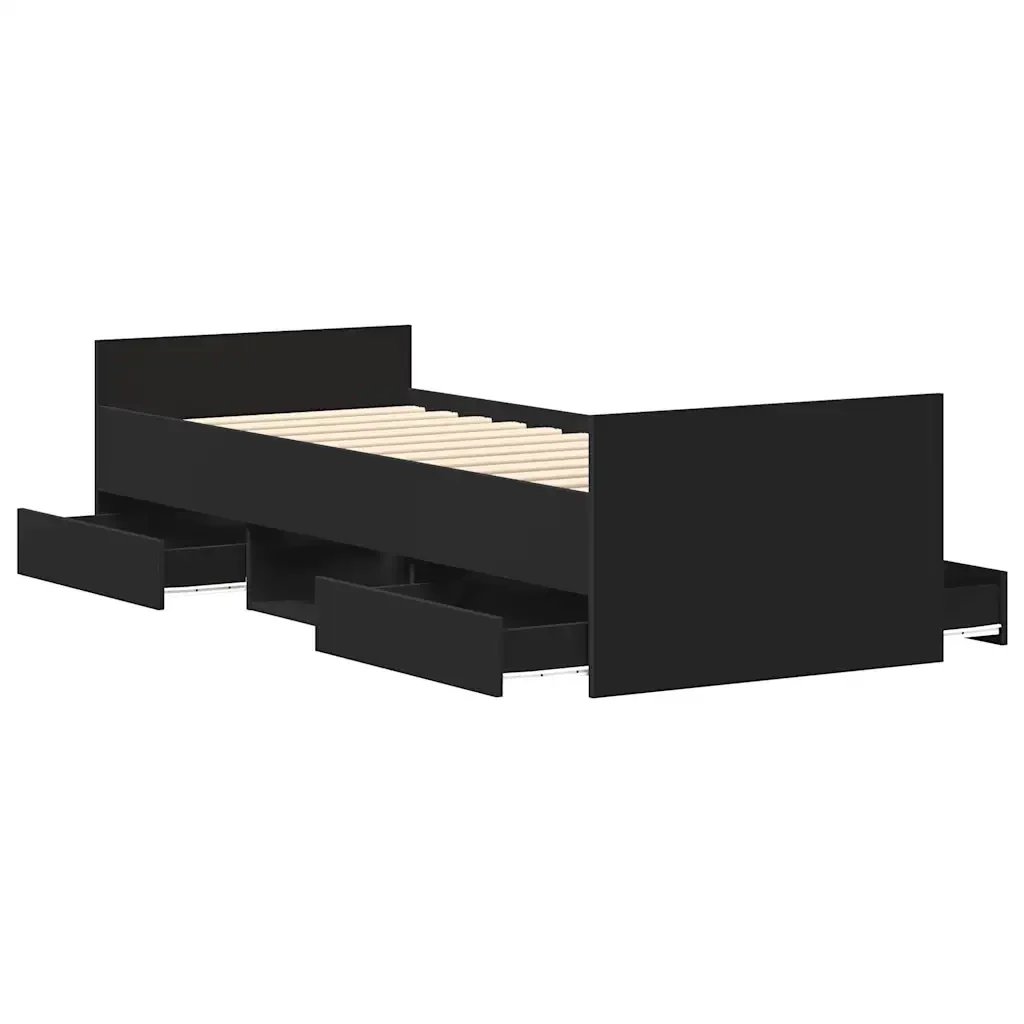 Letto singolo | Letto per adulti | Giroletto con Testiera e Pediera Nero 90x190 cm - Image 5