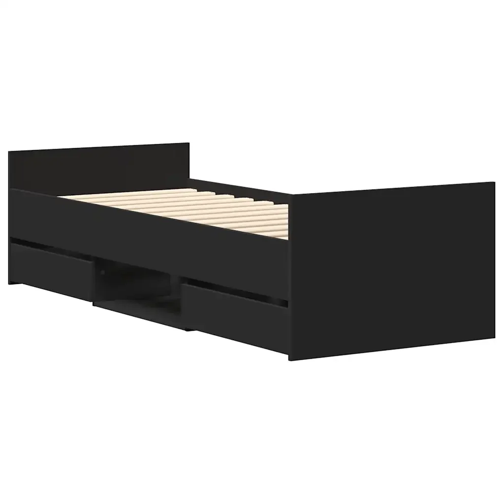 Letto singolo | Letto per adulti | Giroletto con Testiera e Pediera Nero 90x200 cm - Image 8
