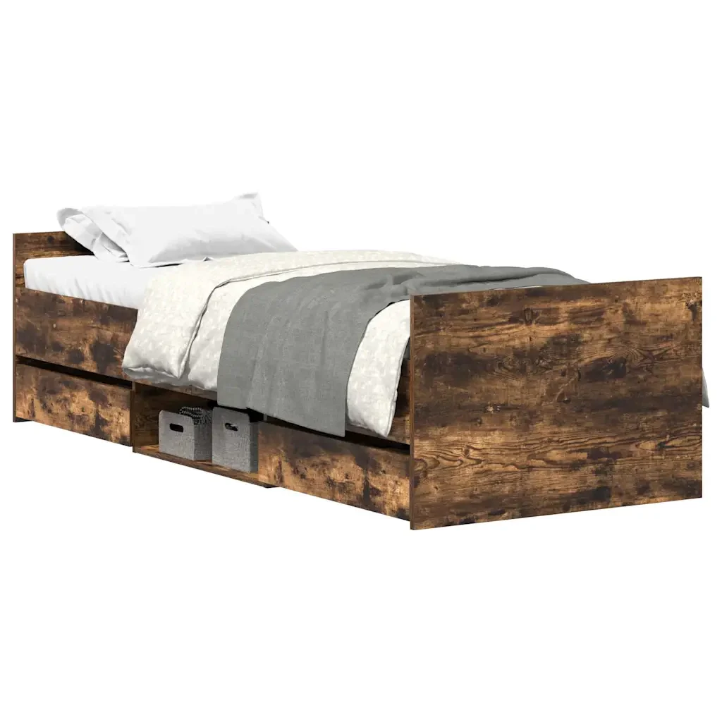Letto singolo | Letto per adulti | Giroletto con Testiera e Pediera Rovere Fumo 100x200 cm
