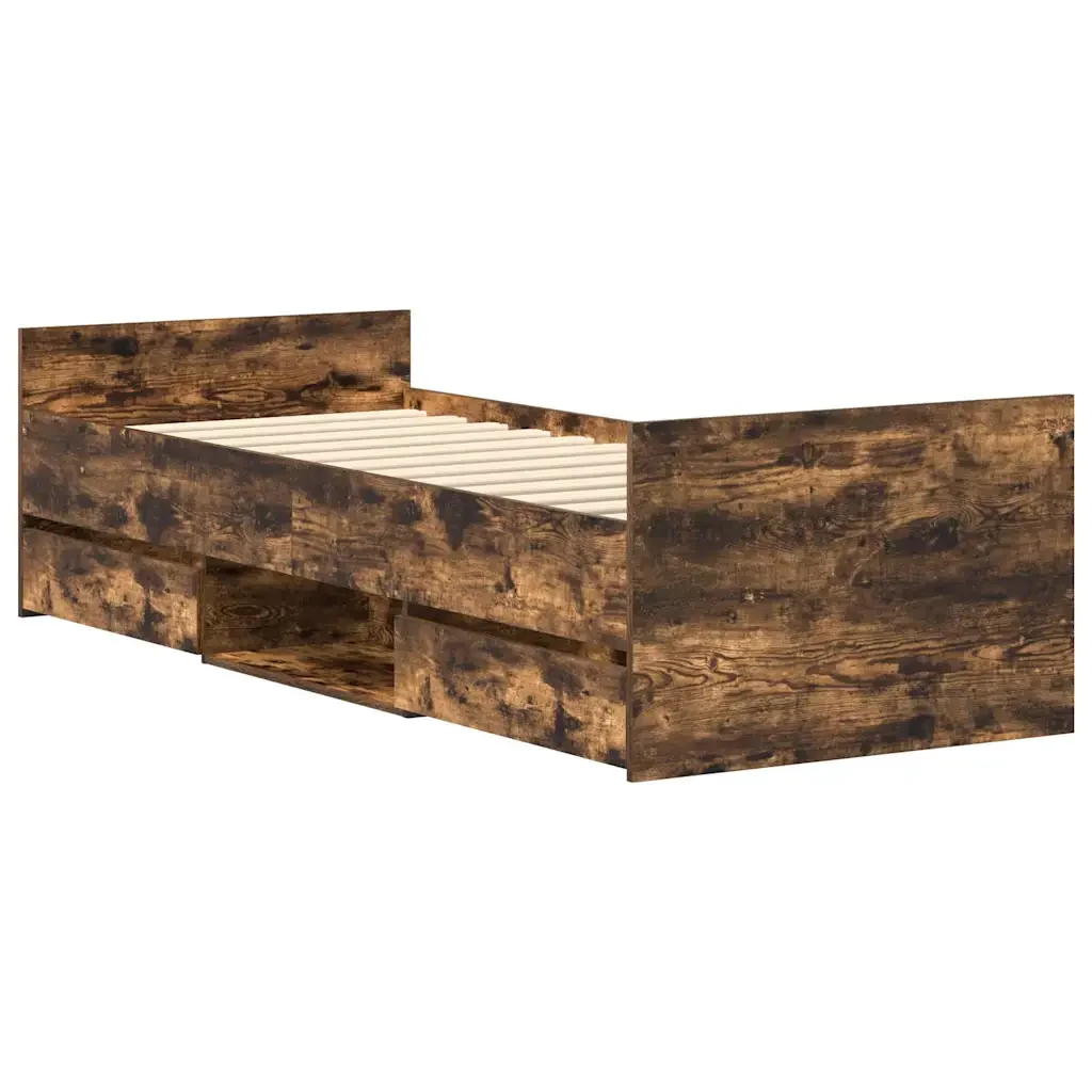 Letto singolo | Letto per adulti | Giroletto con Testiera e Pediera Rovere Fumo 100x200 cm - Image 4
