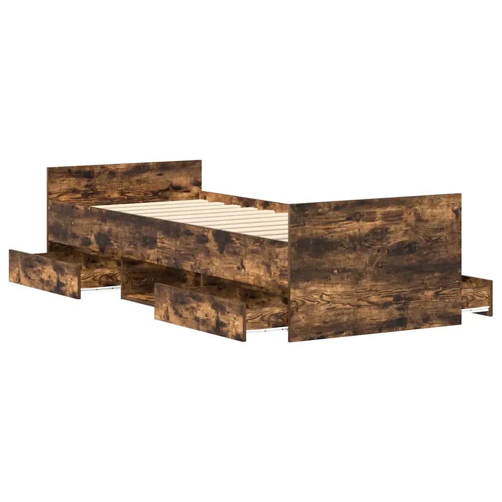 Letto singolo | Letto per adulti | Giroletto con Testiera e Pediera Rovere Fumo 75x190 cm - Image 5