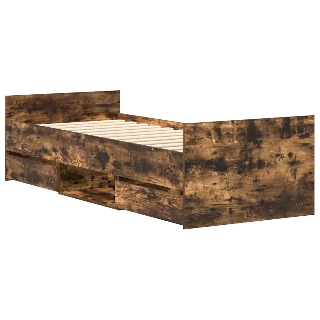 Letto singolo | Letto per adulti | Giroletto con Testiera e Pediera Rovere Fumo 75x190 cm - Image 8