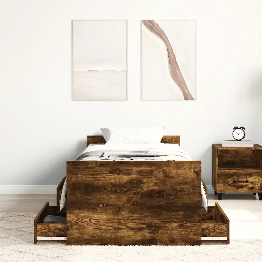 Letto singolo | Letto per adulti | Giroletto con Testiera e Pediera Rovere Fumo 90x190 cm - Image 4