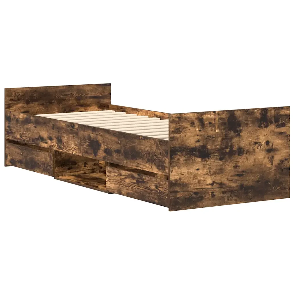 Letto singolo | Letto per adulti | Giroletto con Testiera e Pediera Rovere Fumo 90x190 cm - Image 8