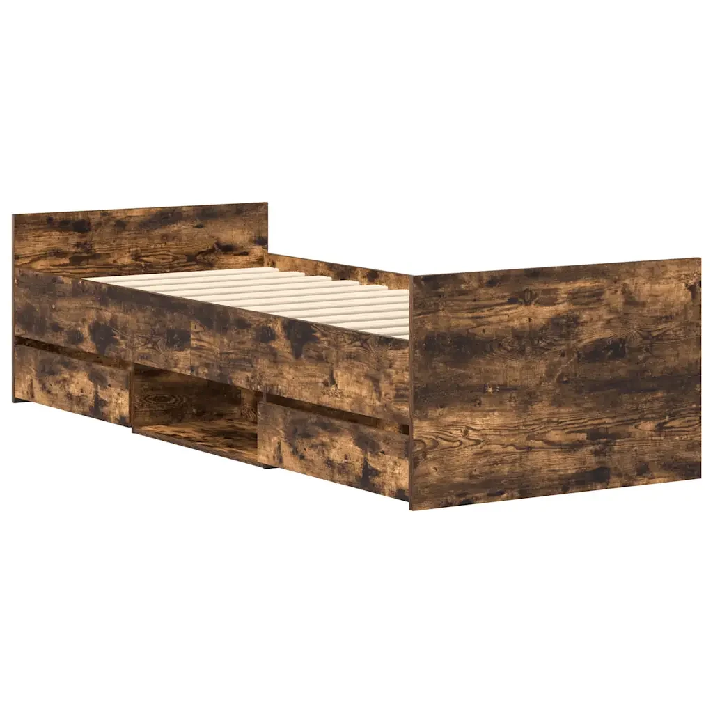 Letto singolo | Letto per adulti | Giroletto con Testiera e Pediera Rovere Fumo 90x200 cm - Image 4