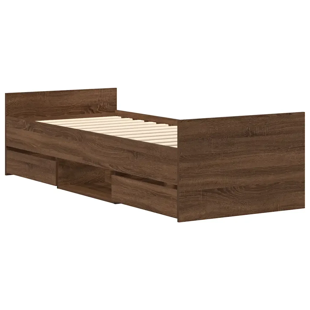 Letto singolo | Letto per adulti | Giroletto con Testiera e Pediera Rovere Marrone 100x200 cm - Image 8