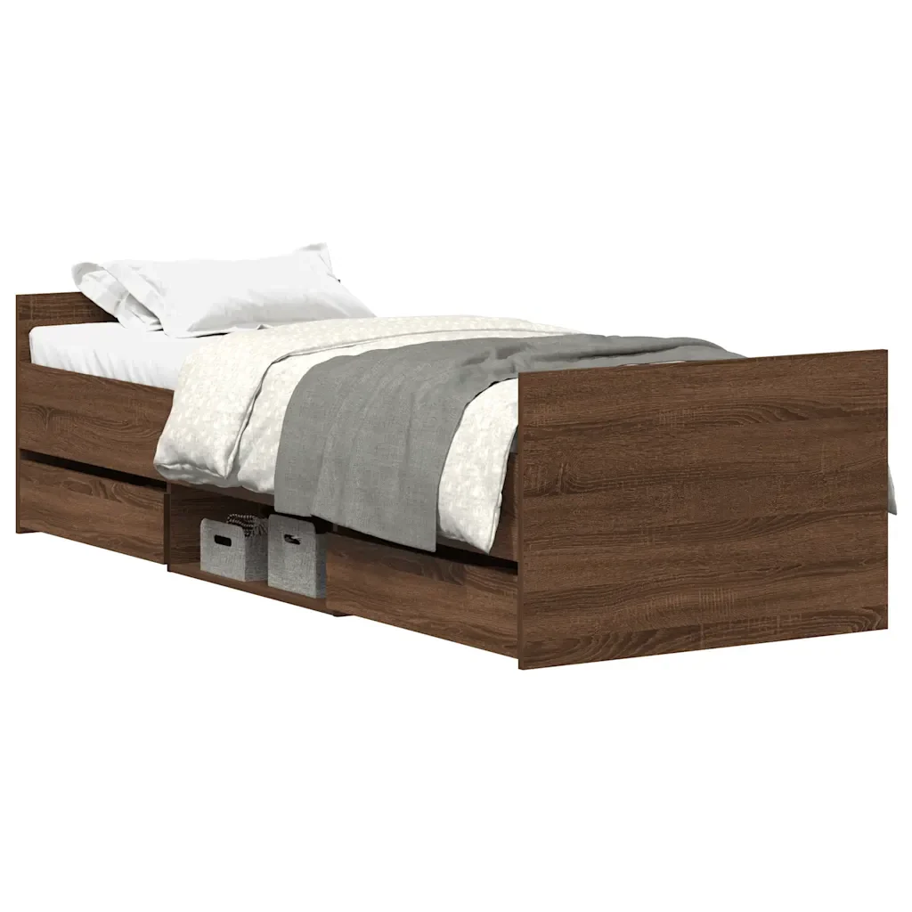 Letto singolo | Letto per adulti | Giroletto con Testiera e Pediera Rovere Marrone 90x200 cm