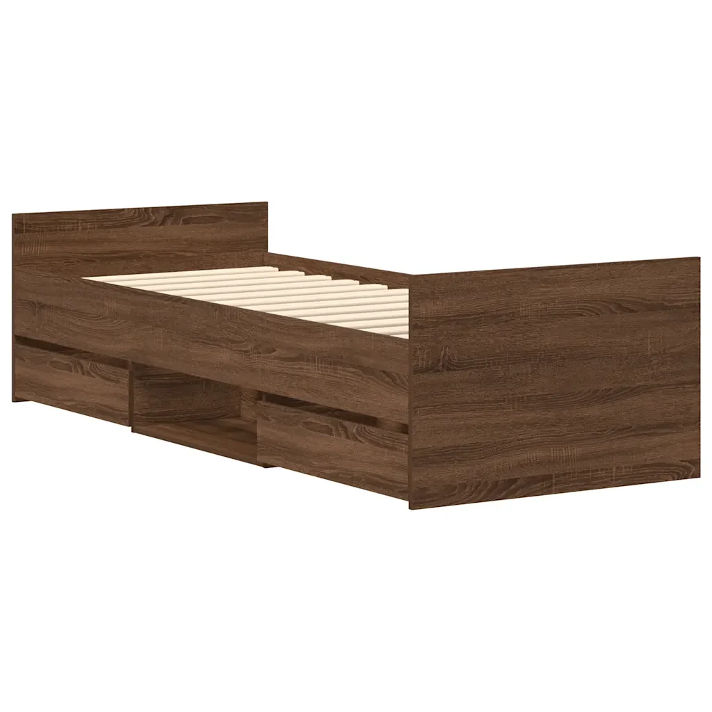 Letto singolo | Letto per adulti | Giroletto con Testiera e Pediera Rovere Marrone 90x200 cm - Image 4