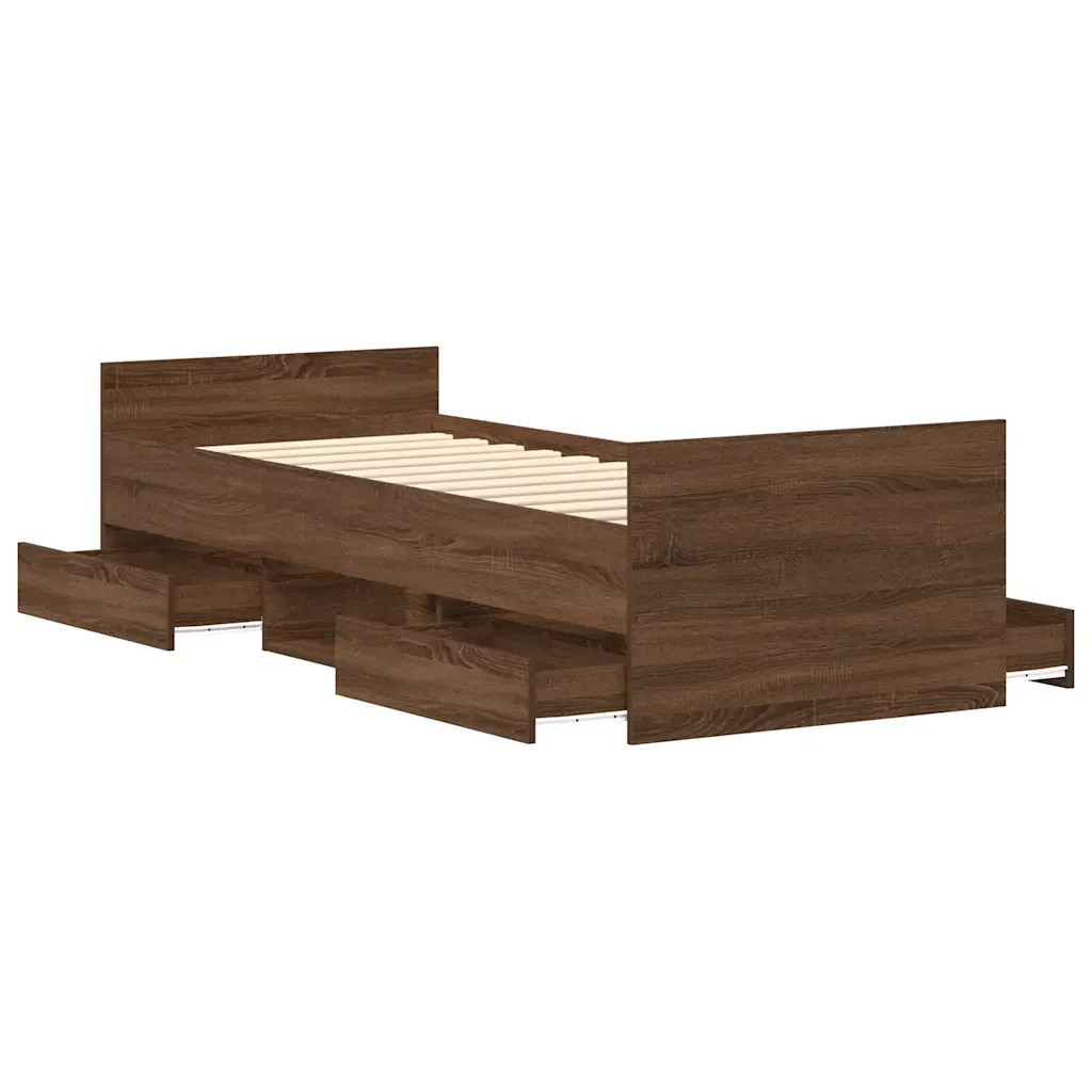 Letto singolo | Letto per adulti | Giroletto con Testiera e Pediera Rovere Marrone 90x200 cm - Image 5