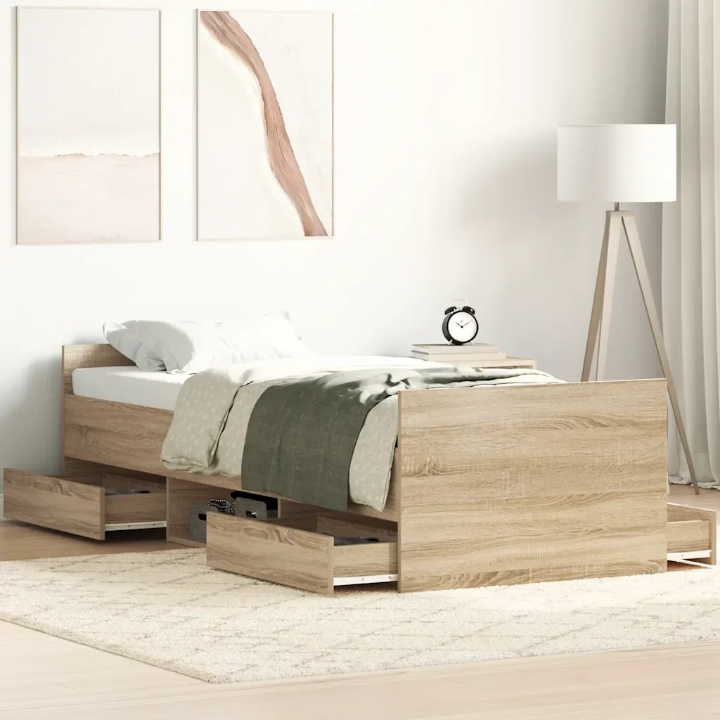 Letto singolo | Letto per adulti | Giroletto con Testiera e Pediera Rovere Sonoma 100x200 cm - Image 2