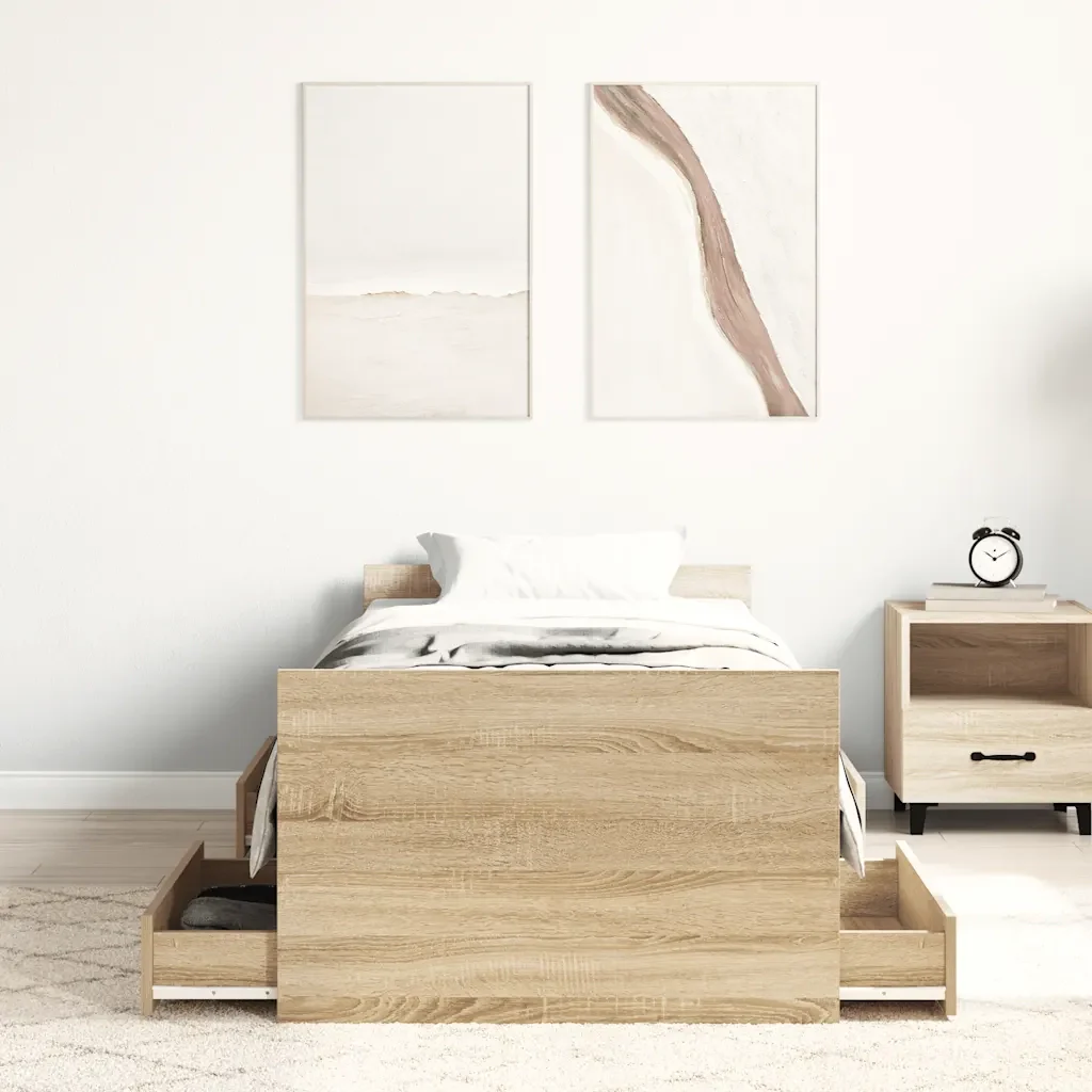 Letto singolo | Letto per adulti | Giroletto con Testiera e Pediera Rovere Sonoma 75x190 cm - Image 3