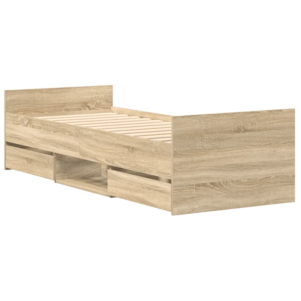 Letto singolo | Letto per adulti | Giroletto con Testiera e Pediera Rovere Sonoma 75x190 cm - Image 8