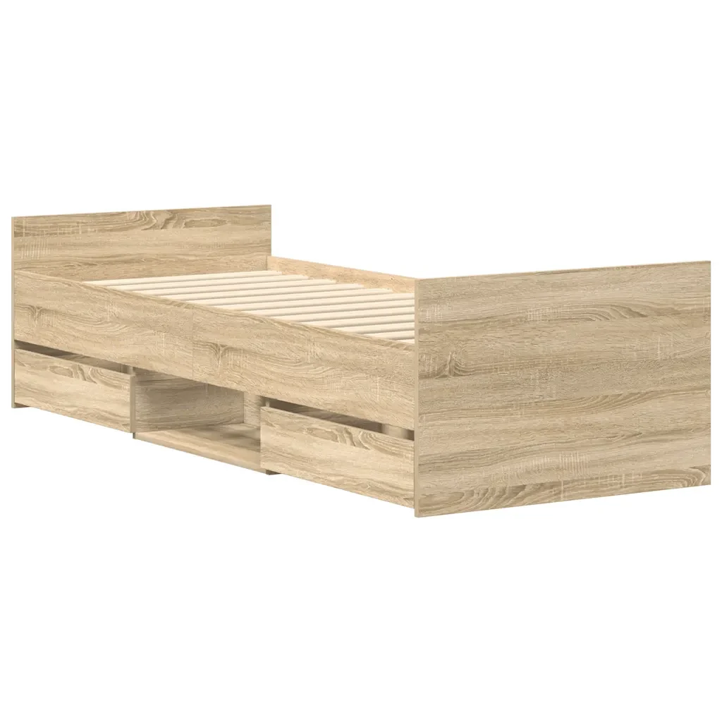 Letto singolo | Letto per adulti | Giroletto con Testiera e Pediera Rovere Sonoma 90x190 cm - Image 3