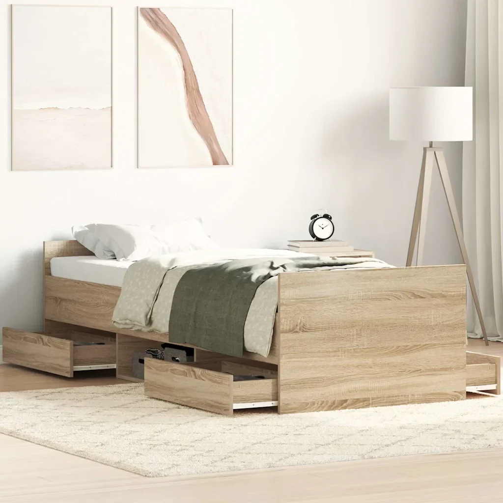 Letto singolo | Letto per adulti | Giroletto con Testiera e Pediera Rovere Sonoma 90x200 cm - Image 2