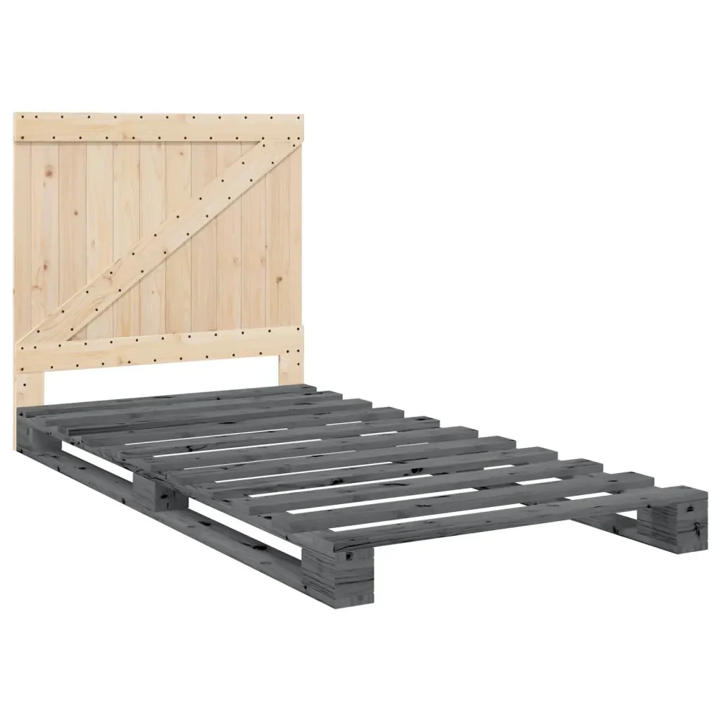 Letto singolo | Letto per adulti | Giroletto con Testiera Grigio 100x200 cm Legno Massello di Pino - Image 3