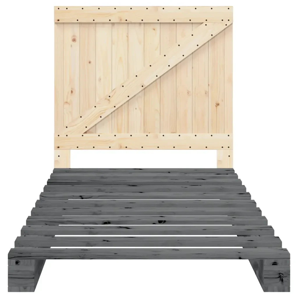 Letto singolo | Letto per adulti | Giroletto con Testiera Grigio 100x200 cm Legno Massello di Pino - Image 5