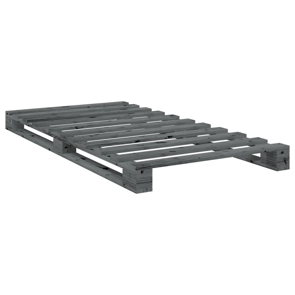 Letto singolo | Letto per adulti | Giroletto con Testiera Grigio 100x200 cm Legno Massello di Pino - Image 7