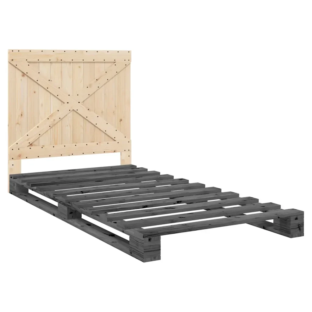 Letto singolo | Letto per adulti | Giroletto con Testiera Grigio 100x200 cm Legno Massello di Pino - Image 3