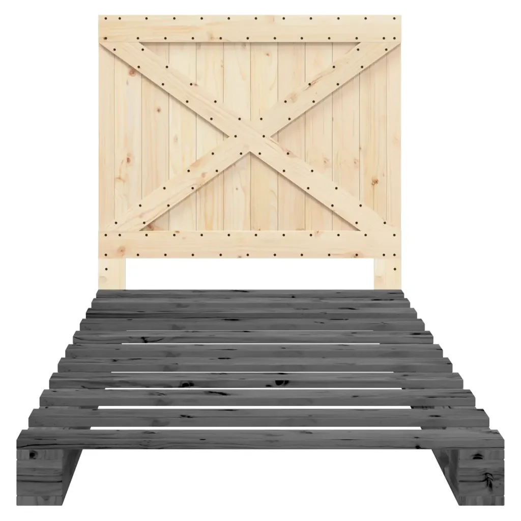 Letto singolo | Letto per adulti | Giroletto con Testiera Grigio 100x200 cm Legno Massello di Pino - Image 7