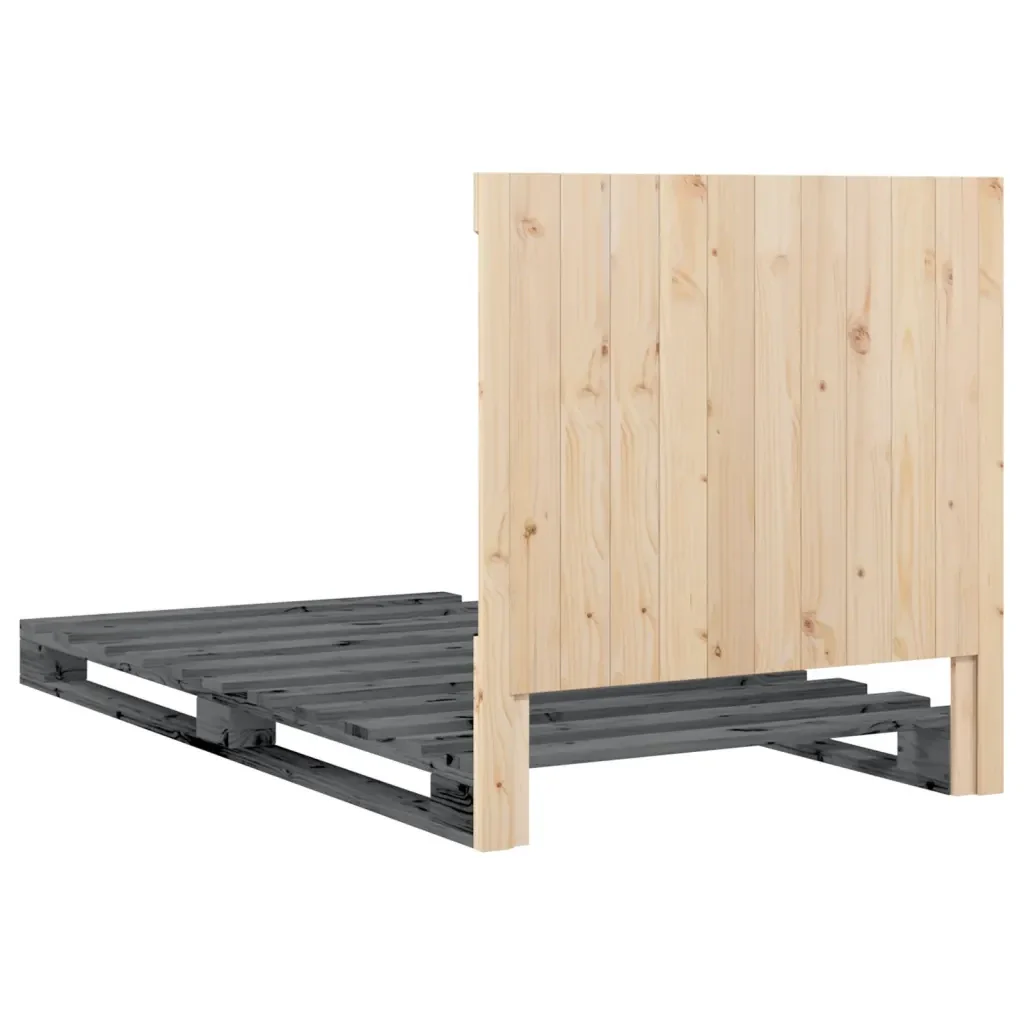 Letto singolo | Letto per adulti | Giroletto con Testiera Grigio 100x200 cm Legno Massello di Pino - Image 9