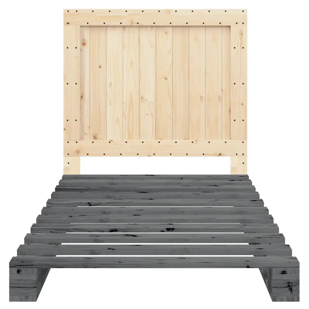 Letto singolo | Letto per adulti | Giroletto con Testiera Grigio 100x200 cm Legno Massello di Pino - Image 6