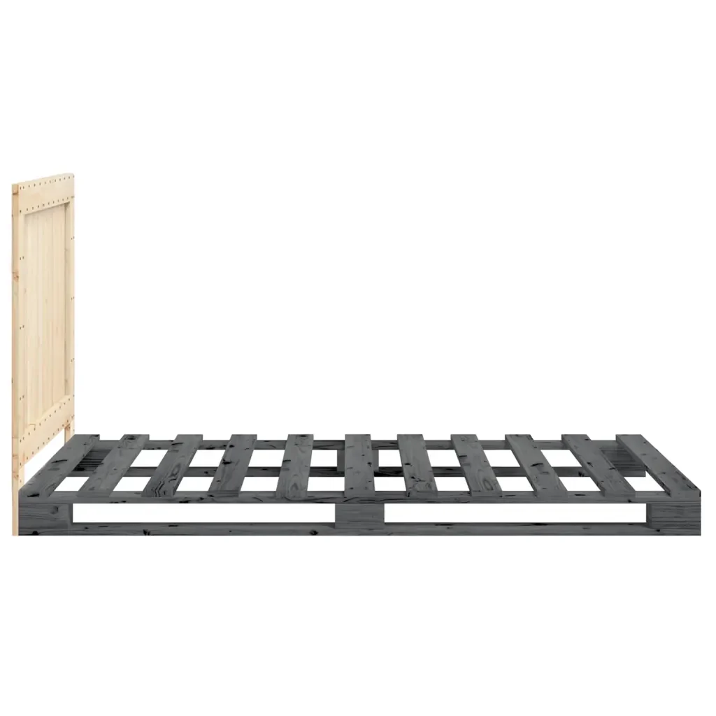 Letto singolo | Letto per adulti | Giroletto con Testiera Grigio 100x200 cm Legno Massello di Pino - Image 8