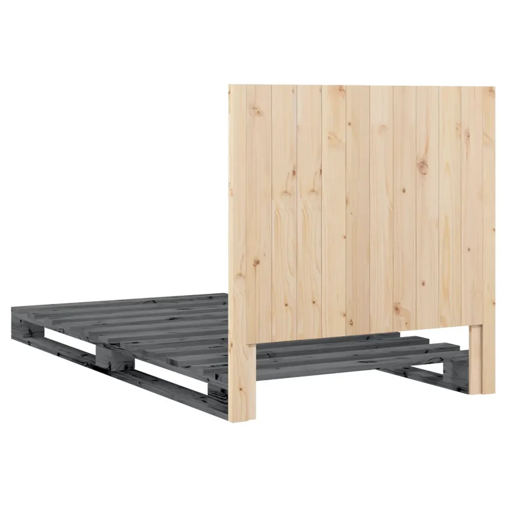Letto singolo | Letto per adulti | Giroletto con Testiera Grigio 100x200 cm Legno Massello di Pino - Image 9