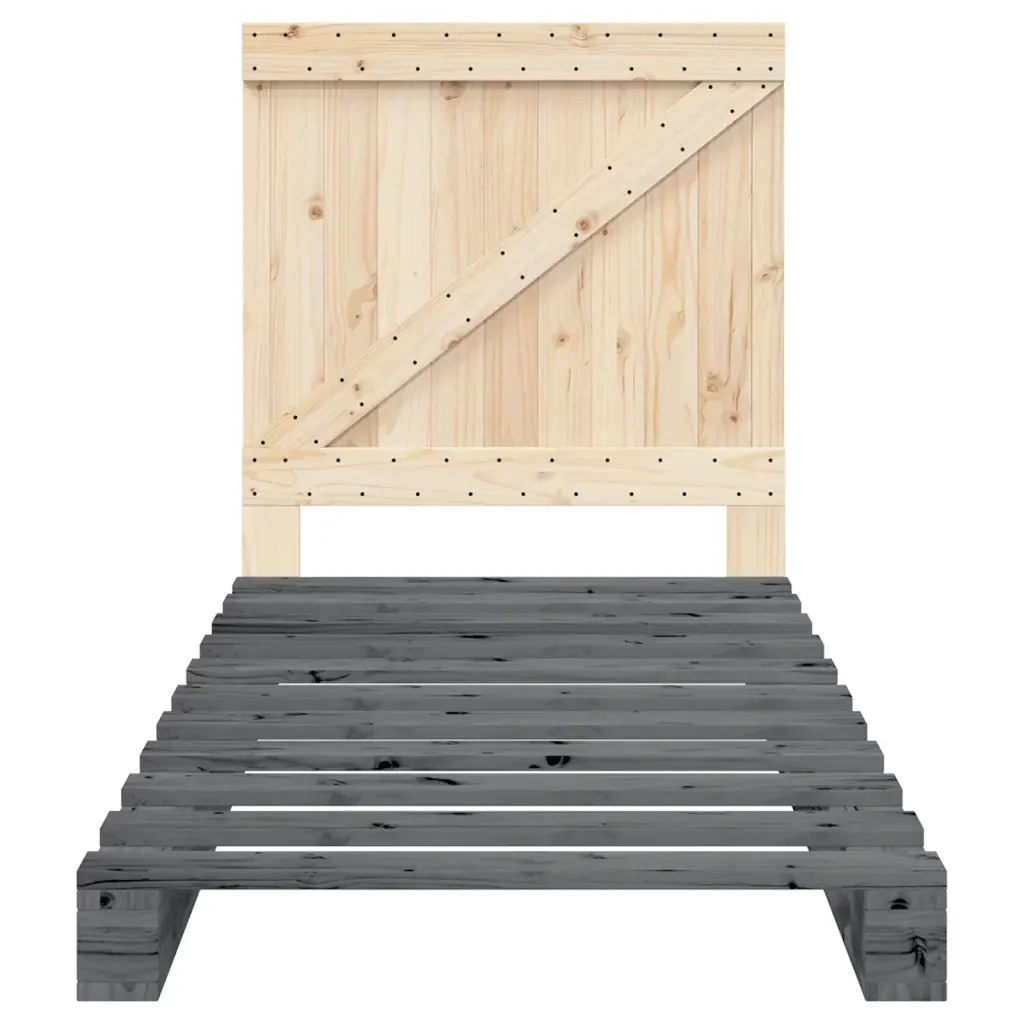 Letto singolo | Letto per adulti | Giroletto con Testiera Grigio 90x200 cm Legno Massello di Pino - Image 5