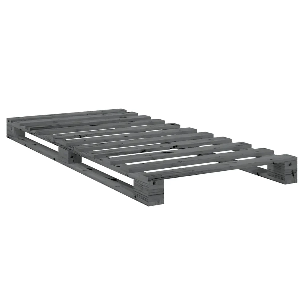 Letto singolo | Letto per adulti | Giroletto con Testiera Grigio 90x200 cm Legno Massello di Pino - Image 7