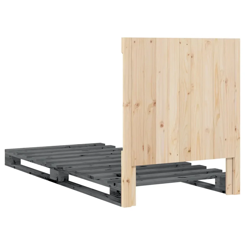 Letto singolo | Letto per adulti | Giroletto con Testiera Grigio 90x200 cm Legno Massello di Pino - Image 9