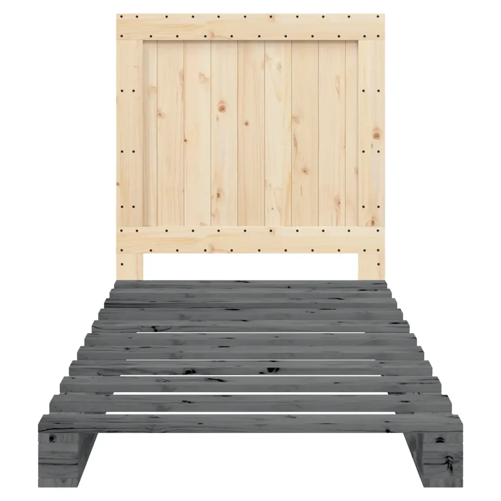 Letto singolo | Letto per adulti | Giroletto con Testiera Grigio 90x200 cm Legno Massello di Pino - Image 5