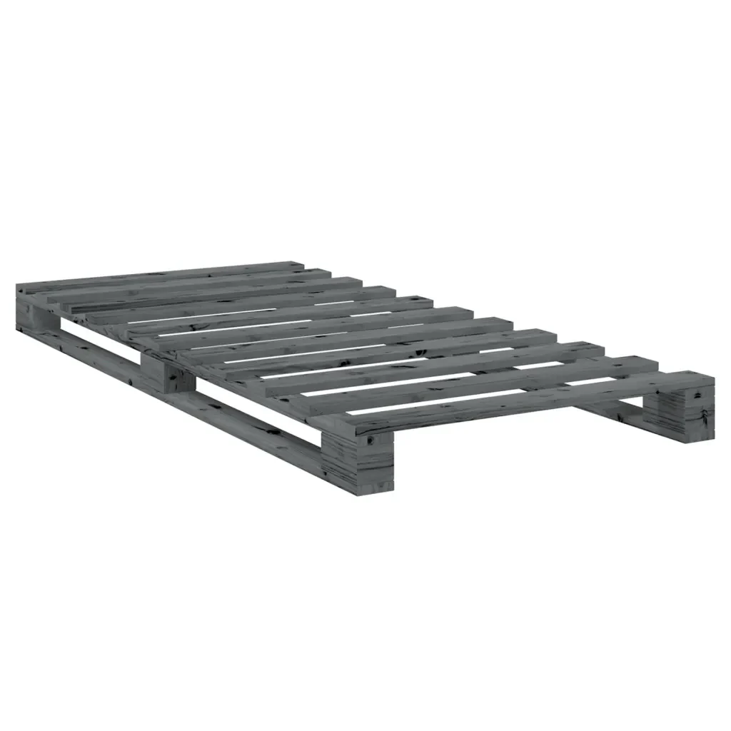 Letto singolo | Letto per adulti | Giroletto con Testiera Grigio 90x200 cm Legno Massello di Pino - Image 7