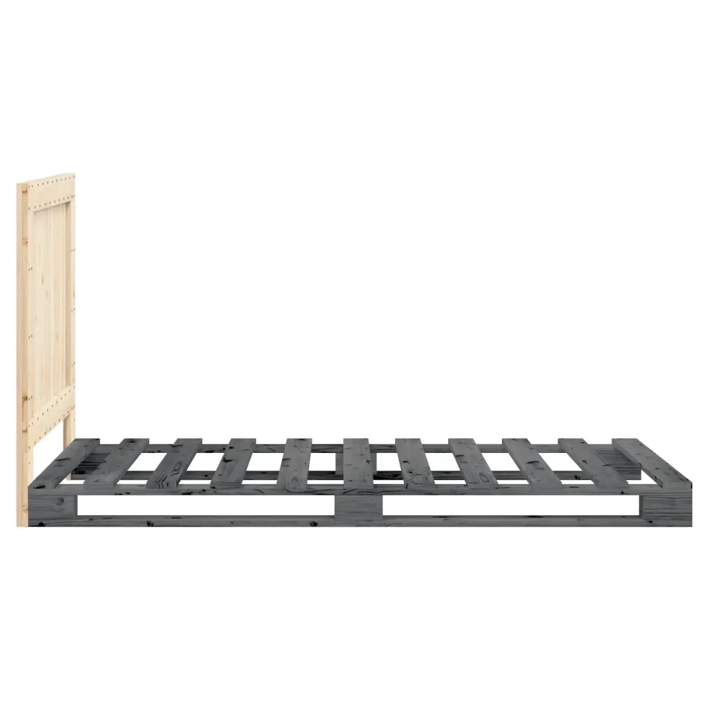 Letto singolo | Letto per adulti | Giroletto con Testiera Grigio 90x200 cm Legno Massello di Pino - Image 8