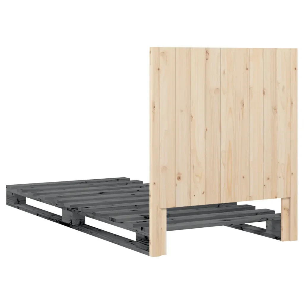 Letto singolo | Letto per adulti | Giroletto con Testiera Grigio 90x200 cm Legno Massello di Pino - Image 9