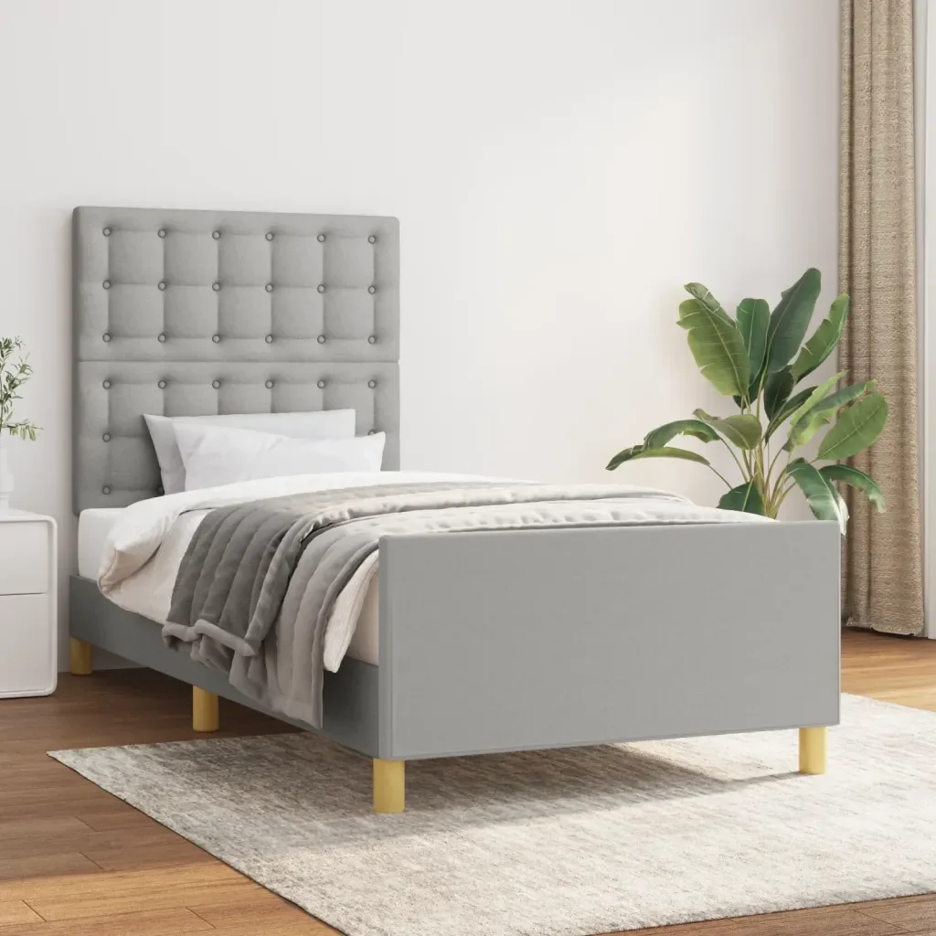 Letto singolo | Letto per adulti | Giroletto con Testiera Grigio Chiaro 90x190 cm in Tessuto - Image 2