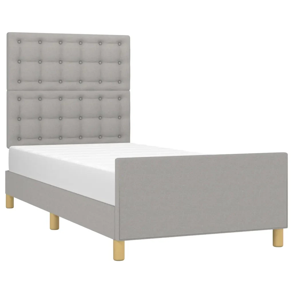Letto singolo | Letto per adulti | Giroletto con Testiera Grigio Chiaro 90x200 cm in Tessuto - Image 3
