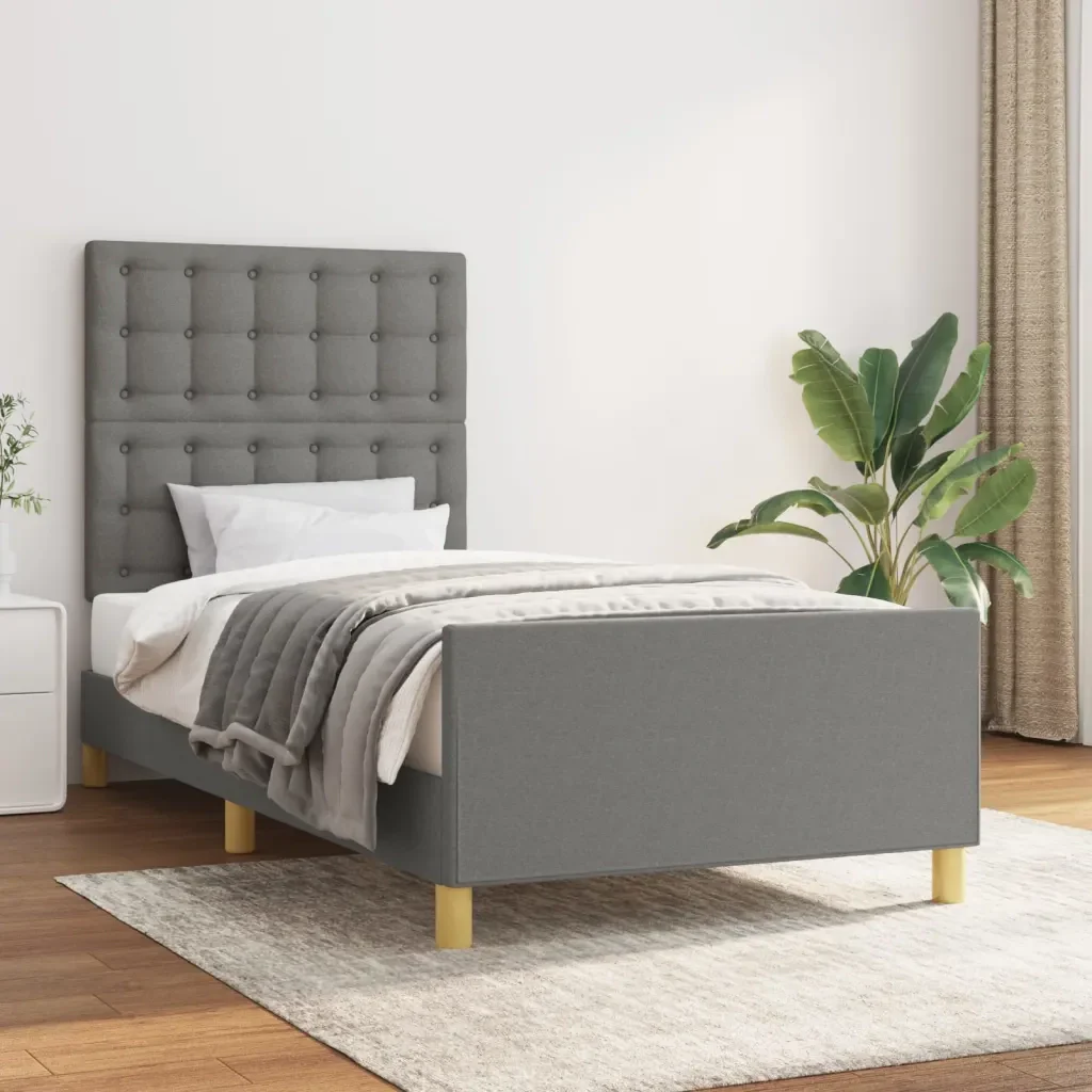 Letto singolo | Letto per adulti | Giroletto con Testiera Grigio Scuro 80x200 cm in Tessuto - Image 2