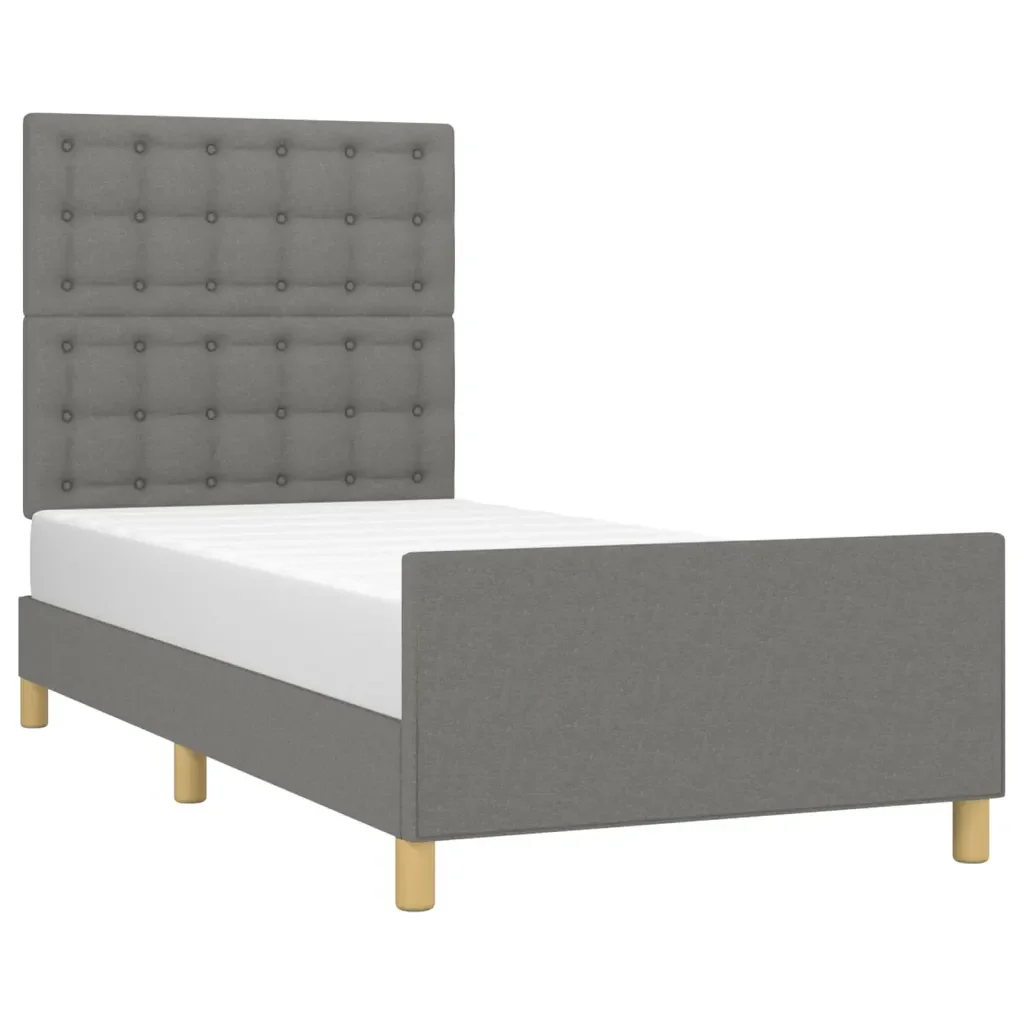 Letto singolo | Letto per adulti | Giroletto con Testiera Grigio Scuro 90x200 cm in Tessuto - Image 4