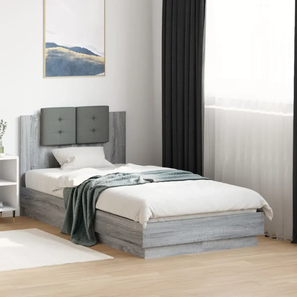 Letto singolo | Letto per adulti | Giroletto con Testiera Grigio Sonoma 75x190cm Legno Multistrato - Image 2