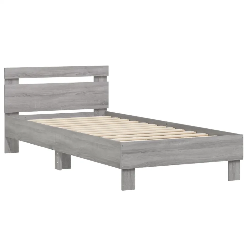 Letto singolo | Letto per adulti | Giroletto con Testiera Grigio Sonoma 75x190cm Legno Multistrato - Image 3